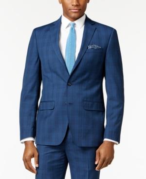 Sean John Men's Slim-fit Navy Plaid Suit Jacket