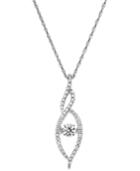 Twinkling Diamond Star Diamond Swirl Pendant Necklace In 14k White Gold (3/8 Ct. T.w.)