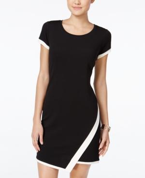 Pink Rose Juniors' Contrast Faux-wrap Sheath Dress