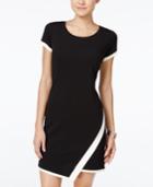 Pink Rose Juniors' Contrast Faux-wrap Sheath Dress