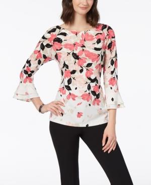 Charter Club Printed Layered Bell-sleeve Top, Created For Macy's
