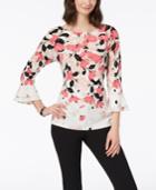 Charter Club Printed Layered Bell-sleeve Top, Created For Macy's