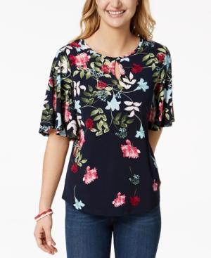 Charter Club Flutter-sleeve Keyhole Top, Created For Macy's