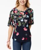 Charter Club Flutter-sleeve Keyhole Top, Created For Macy's