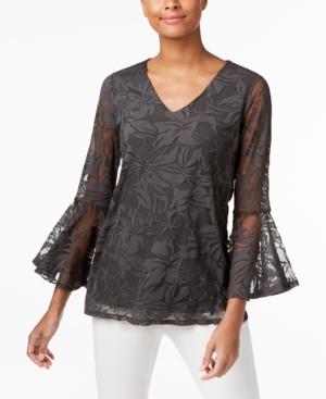 Alfani Ruffle-sleeve Floral Burnout Top, Created For Macy's