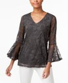 Alfani Ruffle-sleeve Floral Burnout Top, Created For Macy's