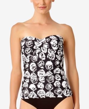Anne Cole Coming Up Roses Printed Twist-front Shirred Tankini Top Women's Swimsuit
