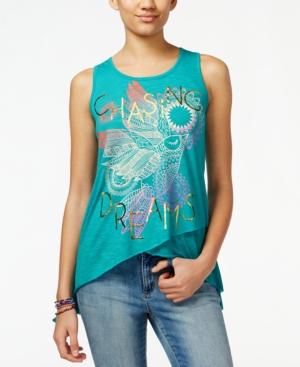 Self Esteem Juniors' Chasing Dreams Asymmetrical-hem Graphic Tank Top