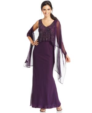 J Kara Beaded Chiffon Popover Gown