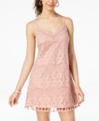Speechless Juniors' Lace Pompom Slip Dress
