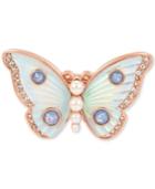 Betsey Johnson Rose Gold-tone Crystal & Imitation Pearl Butterfly Ring