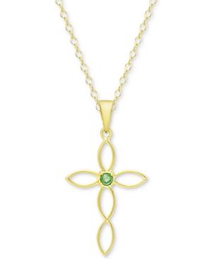 Emerald Accent Cross 18 Pendant Necklace In 18k Gold-plated Sterling Silver