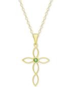 Emerald Accent Cross 18 Pendant Necklace In 18k Gold-plated Sterling Silver