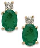 14k Gold Earrings, Emerald (1-5/8 Ct. T.w.) And Diamond (1/8 Ct. T.w.) Oval Earrings