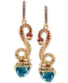 Betsey Johnson Gold-tone Pave Snake And Blue Faceted Stone Drop Earrings