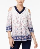 Style & Co Crochet-trim Cold-shoulder Top, Only At Macy's