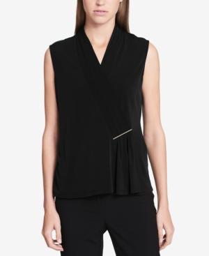 Calvin Klein Pleated Faux-wrap Hardware Top