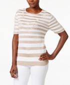 Alfred Dunner Petite Striped Beaded Sweater
