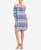 Polo Ralph Lauren Plaid Off-the-shoulder Cotton Dress