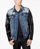 Inc International Concepts Men's Denim Jacket With Faux-leather Sleeves, Created For Macy's