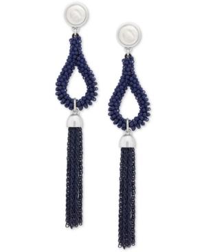 Lucky Brand Silver-tone Stone, Bead & Fringe Drop Earrings