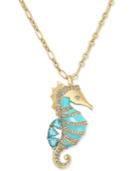 Kate Spade New York Gold-tone Blue Enamel And Pave Seahorse Pendant Necklace