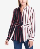 Tommy Hilfiger Tie-front Colorblocked Tunic Shirt, Created For Macy's