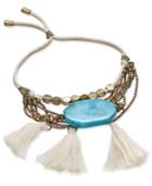 Gold-tone White Corded And Tassel Turquoise-look Stone Multi-chain Bracelet