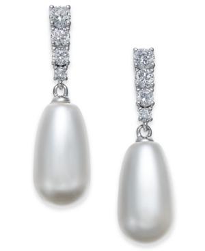 Danori Silver-tone Crystal & Imitation Pearl Drop Earrings, Created For Macy's