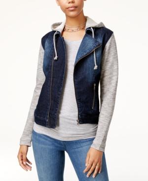 Tinseltown Juniors' Denim Hoodie Moto Jacket