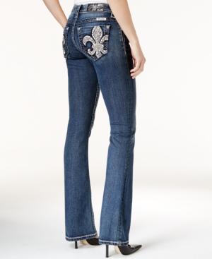 Miss Me Fleur-de-lis Medium Blue Wash Bootcut Jeans