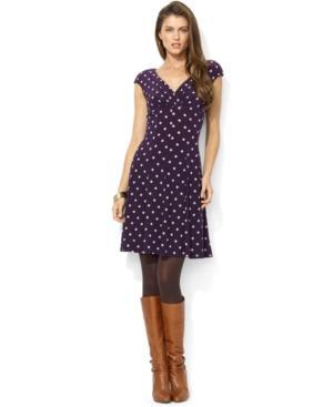 Lauren Ralph Lauren Dress, Cap-sleeve Polka-dot A-line Jersey