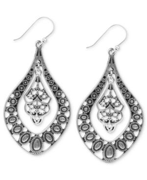 Lucky Brand Earrings, Silver-tone Filigree Oblong Earrings
