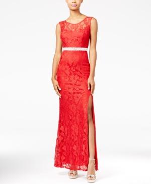 City Studios Juniors' Embellished Lace A-line Gown A Macy's Exclusive