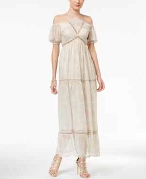 Disney Beauty And The Beast Juniors' Printed Off-the-shoulder Maxi Dress