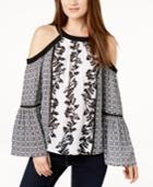 I.n.c. Printed Cold-shoulder Bell-sleeve Top, Created For Macy's