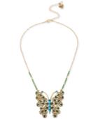 Betsey Johnson Gold-tone Blue And Green Stone Butterfly Collar Necklace
