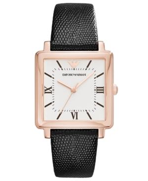 Emporio Armani Women's Modern Square Black Leather Strap Watch 30x30mm