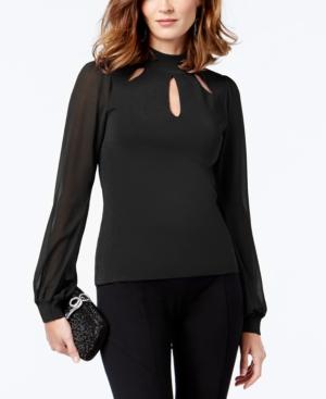 I.n.c. Mock-neck Cutout Sheer-sleeve Sweater, Created For Macy's