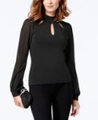 I.n.c. Mock-neck Cutout Sheer-sleeve Sweater, Created For Macy's