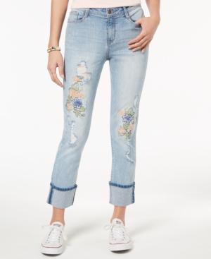 Black Daisy Juniors' Kate Ripped Embroidered Skinny Jeans