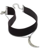 Inc International Concepts Silver-tone Two-layer Moon & Velvet Choker Necklace, Created For Macy's
