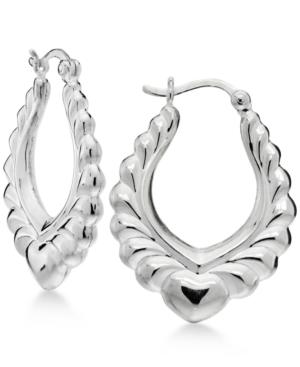 Giani Bernini Heart Stamped Hoop Earrings In Sterling Silver, Only At Macy's