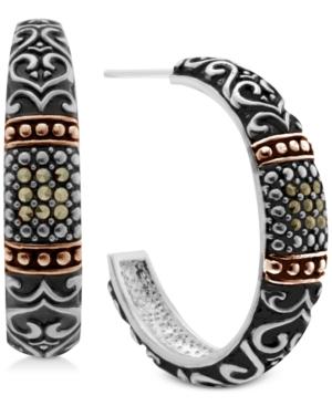 Marcasite Two-tone Scroll Design Hoop Earrings
