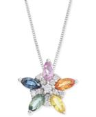 Multicolor Sapphire (1-1/6 Ct. T.w.) & Diamond (1/10 Ct. T.w.) Flower 18 Pendant Necklace In 14k White Gold
