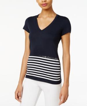 Armani Exchange Striped Metallic-graphic T-shirt