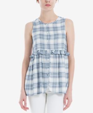 Max Studio London Ruffled Plaid Top