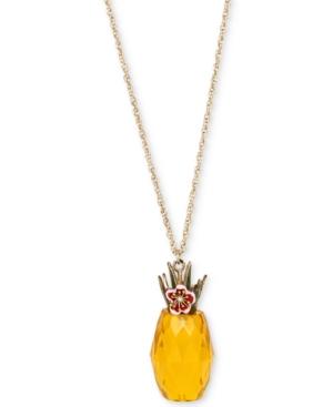 Betsey Johnson Gold-tone Multi-stone Yellow Crystal Pineapple Pendant Necklace