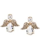 Betsey Johnson Gold-tone Patina Crystal Angel Drop Earrings