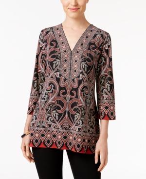 Jm Collection Petite Printed Beaded Tunic, Only At Macy's